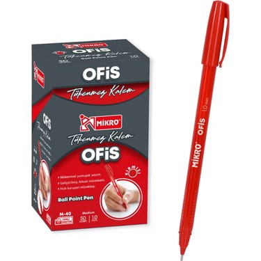Mikro M-40  Kırmızı Tükenmez Kalem  1.0 mm 50 Adet